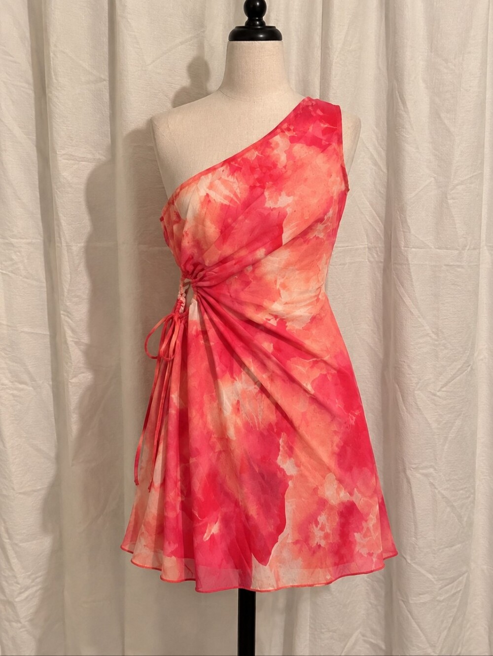 ✨4/$18✨One-Shoulder Coral Pink Tie-Dye Side Tie Mini Dress